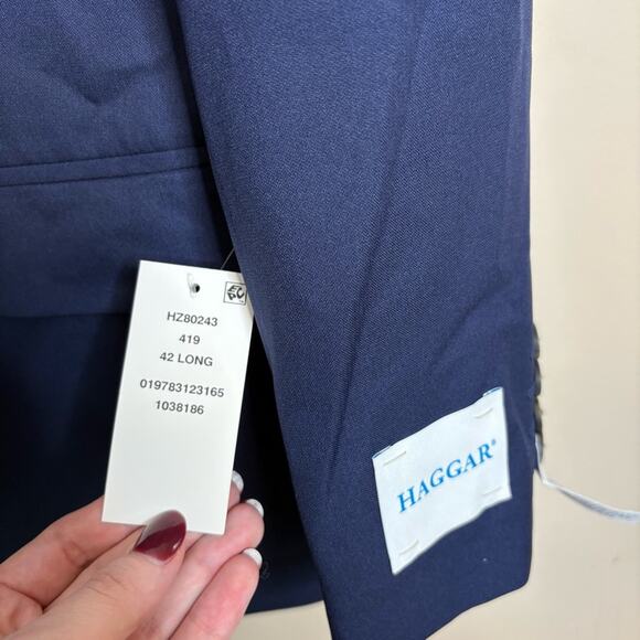 NWT Haggar Slim Fit Active Series™ Herringbone Suit Jacket Navy Blue 42 Long - Picture 6 of 9
